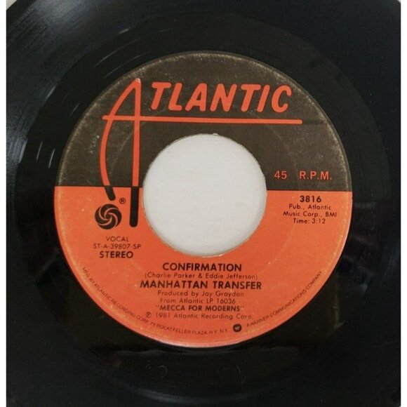 Record 45 RPM Vinyl Manhattan Transfer- Boy From New York City/ Confirmation - Picture 4 of 4